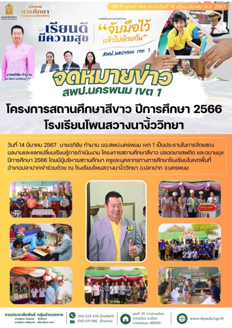 67 03 14 โครงการสถานศึกษาสีขาว ปีการศึกษา 2566 โรงเรียนโพนสวางนางิ้ววิทยา
