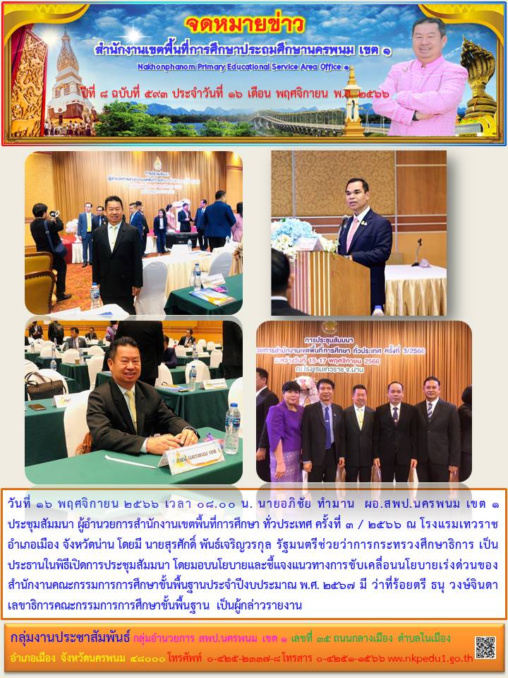 ประชุมสัมมนา ผู้อำนวยการสำนักงานเขตพื้นที่การศึกษา ทั่วประเทศ ครั้งที่ 3 / 2566 ณ โรงแรมเทวราช อำเภอเมือง จังหวัดน่าน 1 จดหมายข่าว 15